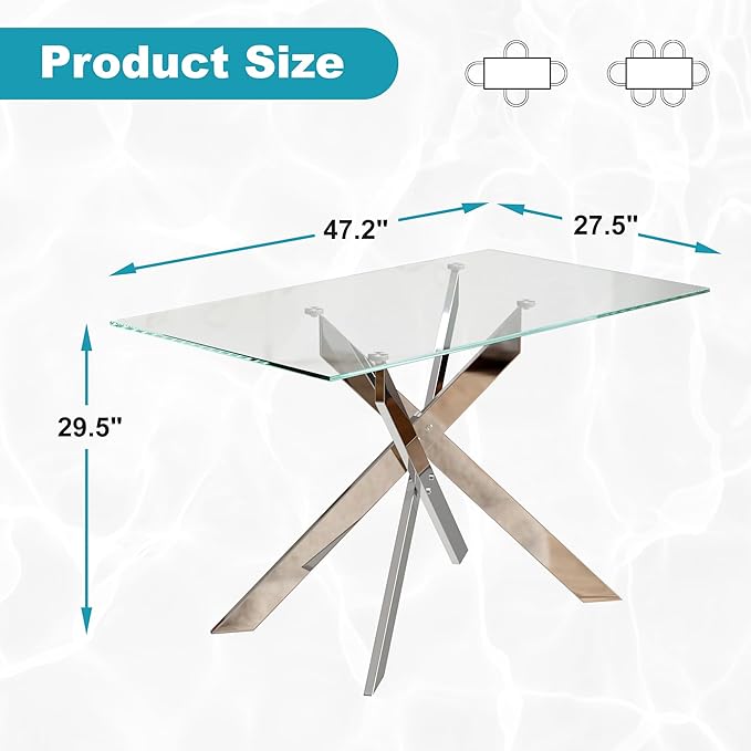 Dining Table for 4 Modern 47.2" Rectangular Glass Dining Table Kitchen & Dining - Image 2