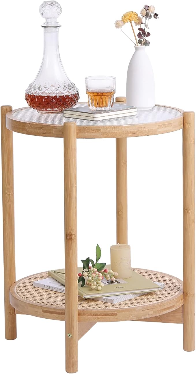 Tiita Rattan Coffee Table, Round End Table, 19.7Inch Modern Side Table - Image 3