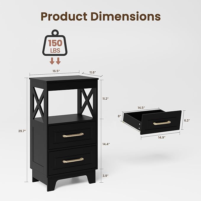 Tall Nightstand Set of 2 Side Table - Image 3