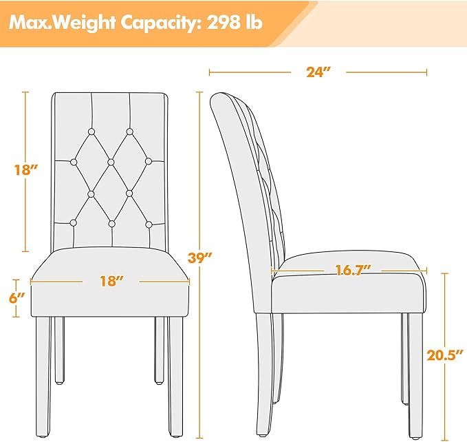 Yaheetech Dining Chairs Set of 2 Modern Style Faux Leather Dining Room Chairs - Image 3