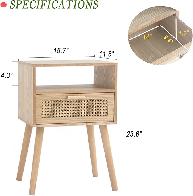 MaxSmeo Modern Nightstand Rattan Side End Table - Image 3