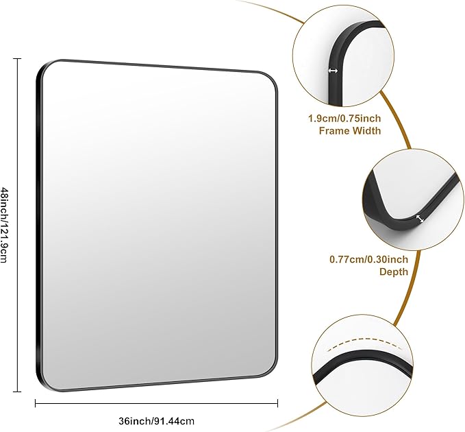 KOCUUY 36"x48" Large Rectangle Vanity Mirror, Modern Design of Upgraded - Image 10