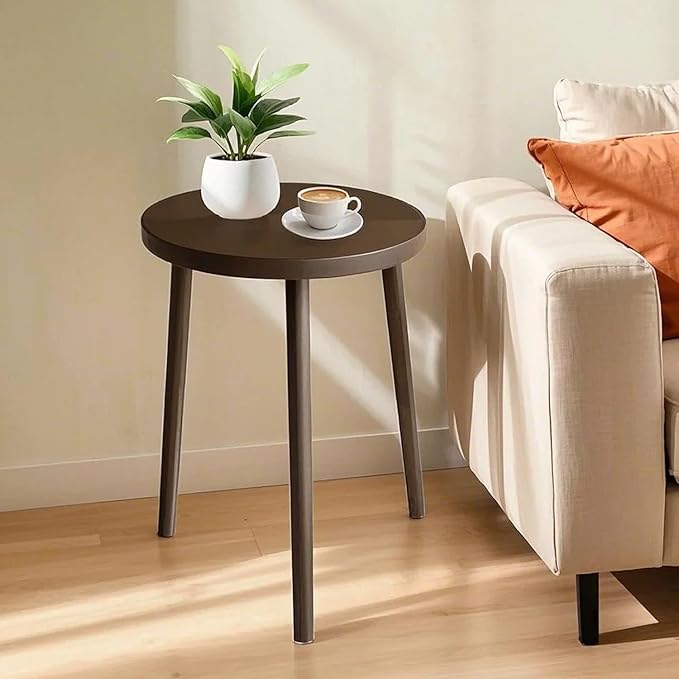 Walnut Side Table, Round End Table, Solid Rubberwood Small Accent Table by BuzleerSolidWoodFurniture