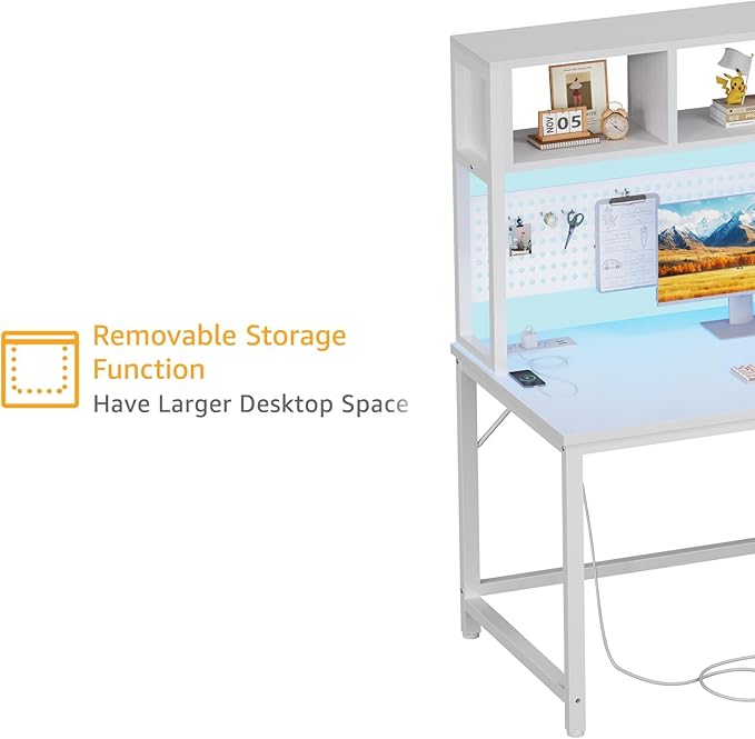 White Computer Desk with Hutch and Pegboard - Image 6