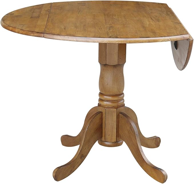 42" Round Dual Drop Leaf Pedestal Dining Table Solid Wood, Easy Assembly - Image 5