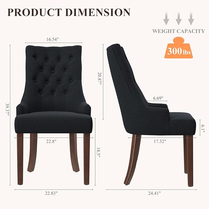 COLAMY Wingback Upholstered Dining Chairs Set of 2, Fabric Side Dining Room - Image 2