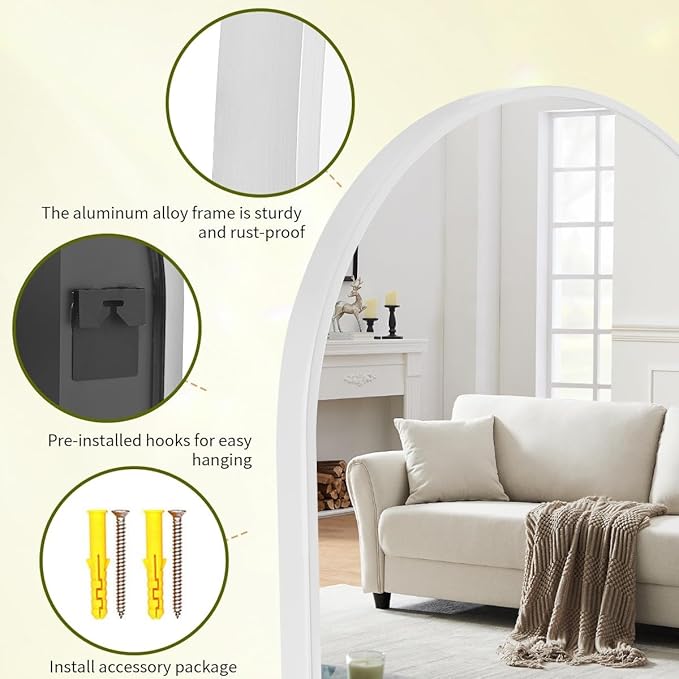 BEAUTYPEAK 36"x48" Arch Bathroom Mirror, Wall Mounted Vanity Metal Frame Mirror - Image 4