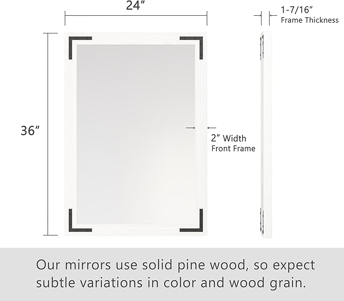 VocalStar White Wood Framed Mirror 24 x 36 Inch, Rustic Natural White Wooden - Image 6
