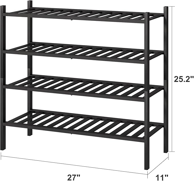 4-Tier Black Bamboo Shoe Rack for Entryway, Stackable | Foldable | Natural - Image 3