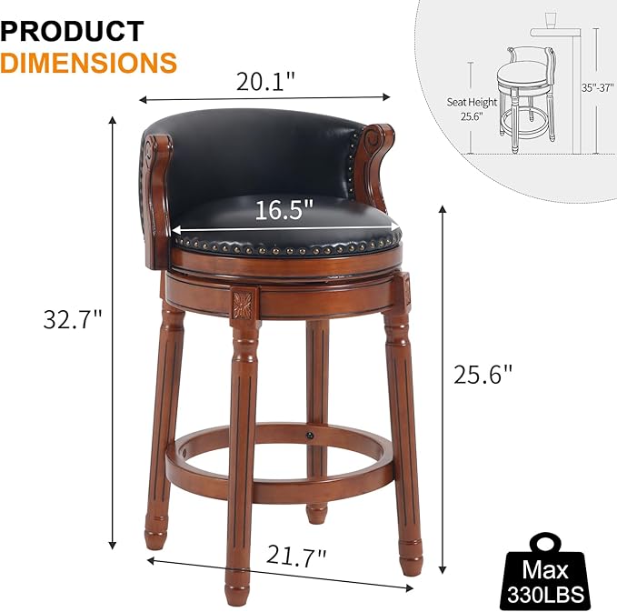 Cow top Leather Wooden Bar Stools, 29.5" Bar Height Bar Chair - Image 3