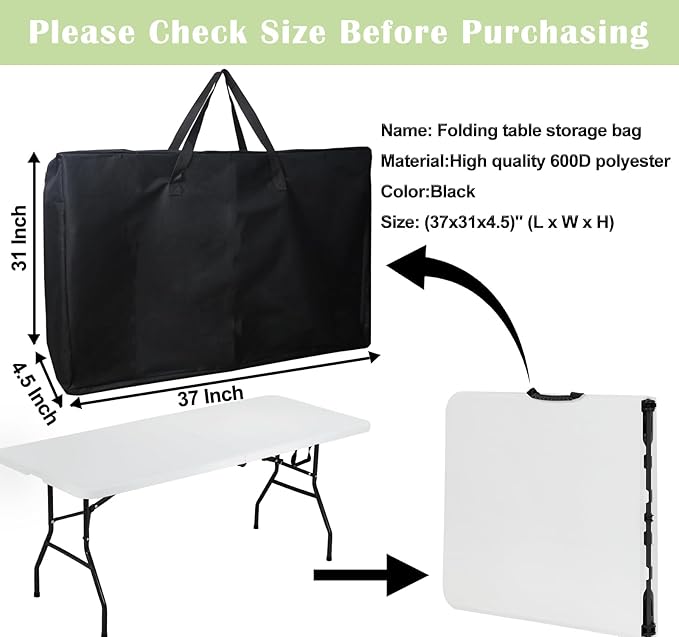 4/6/ 8 Foot Folding Table Storage Bag, Waterproof Heavy Duty Large Carrying Bag - Image 2