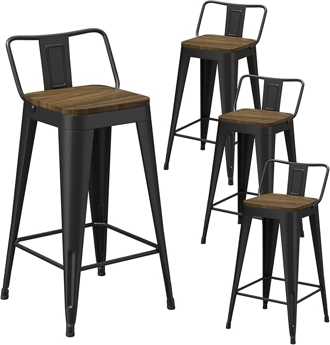 Black Bar Stools Set of 4, Metal Bar Stools - Image 9