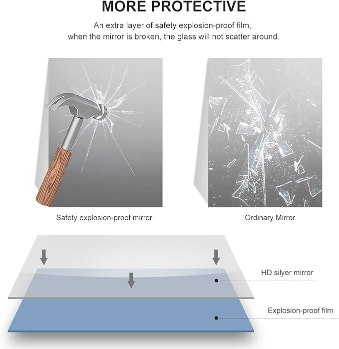 30x30 Inch Black Bathroom Mirror, Copper-Free Mirror, Aluminum Alloy Frame - Image 9