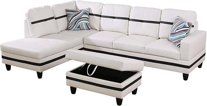 L Shaped Couch PU Leather Sectional Couch Upholstered 3 Pieces Sofas - Image 3