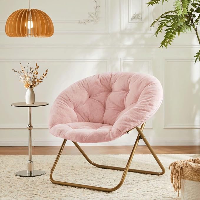 Comfortable Cozy Faux Fur Disc Chair Foldable Feature - Image 2