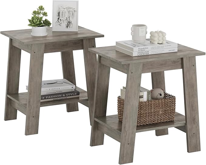 End Table, Side Table with 2-Tier Storage Shelf, Sofa Table by Garvee