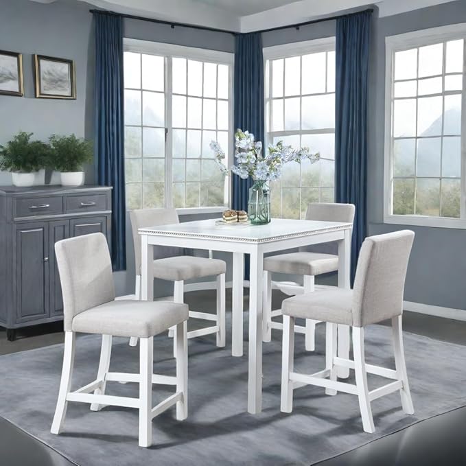 Dining Table Set for 4, Counter Height, Includes 4 Upholstered Chairs for Living - Image 6