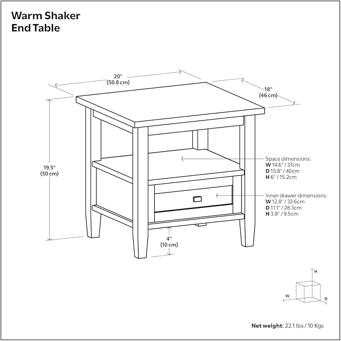 SIMPLIHOME Warm Shaker SOLID WOOD 20 Inch Wide Rectangle Transitional End Side - Image 3