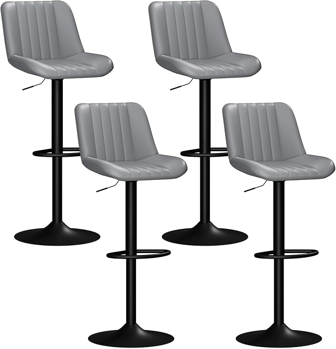 Shintenchi Swivel Bar Stools Set of 4, Adjustable Faux Leather Upholstered - Image 8