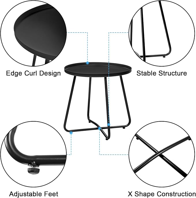 Dia.17.7ins Steel Round Coffee Table, Steel Tray Table, Side Table, Outdoor and - Image 4