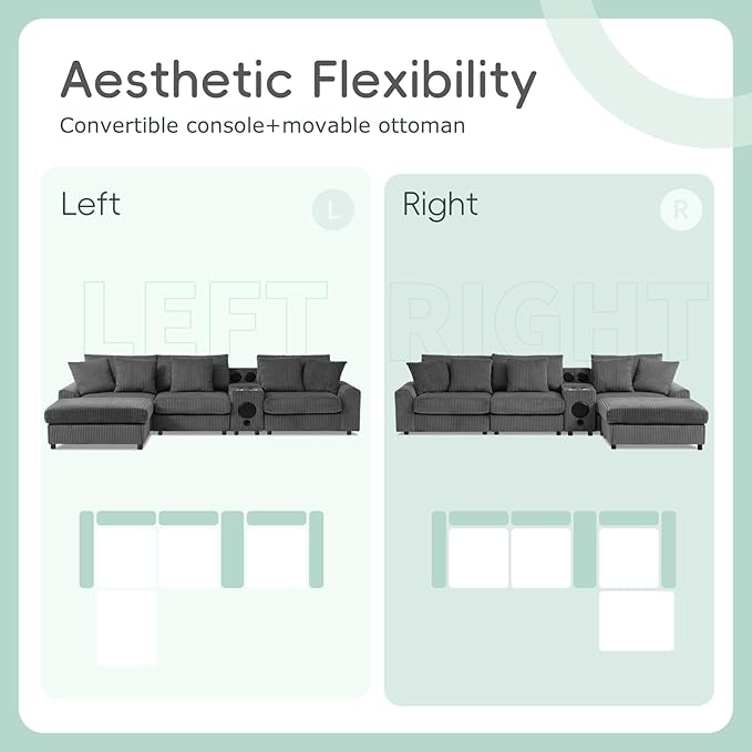 Merax 114 * 64" Corduroy Sectional Couches - Image 7