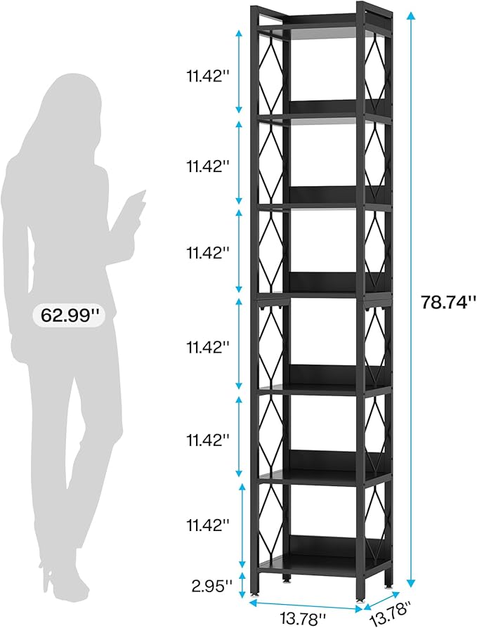Tribesigns 78.7 Inch Extra Tall Narrow Bookshelf, 7 Tier Skinny Bookcase - Image 2
