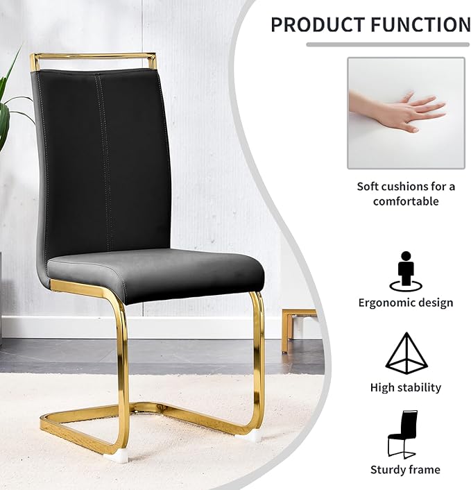 Modern Dining Chairs Set of 4, High Back Black Kitchen Chairs, Faux Leather - Image 5