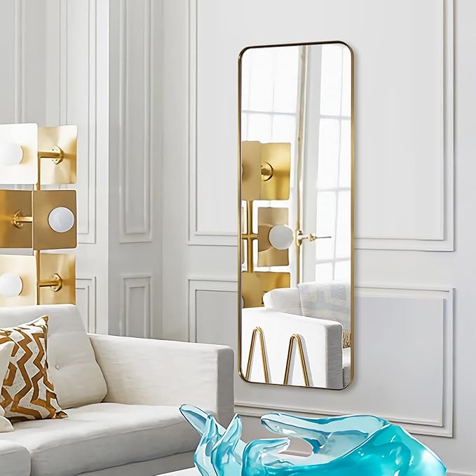 ANDY STAR 18" x 48" Full Length Wall Mirror, Large Brushed Gold Mirror - Image 2