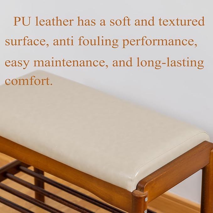 Shoe Bench, Entryway Bench, Wood 2-Tier Shoe Rack - Image 5