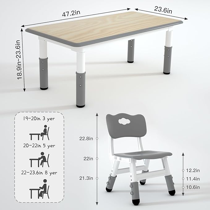 Kids Table and 4 Chairs Set，Height Adjustable Children Table & Chair，Toddlers - Image 2