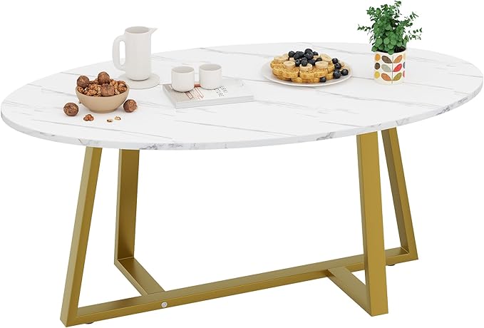 Coffee Table White Faux Marble Coffee Table - Image 9