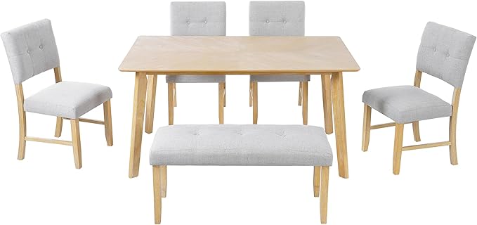 Merax 6 Piece Solid Wood Dining Table Set - Image 10