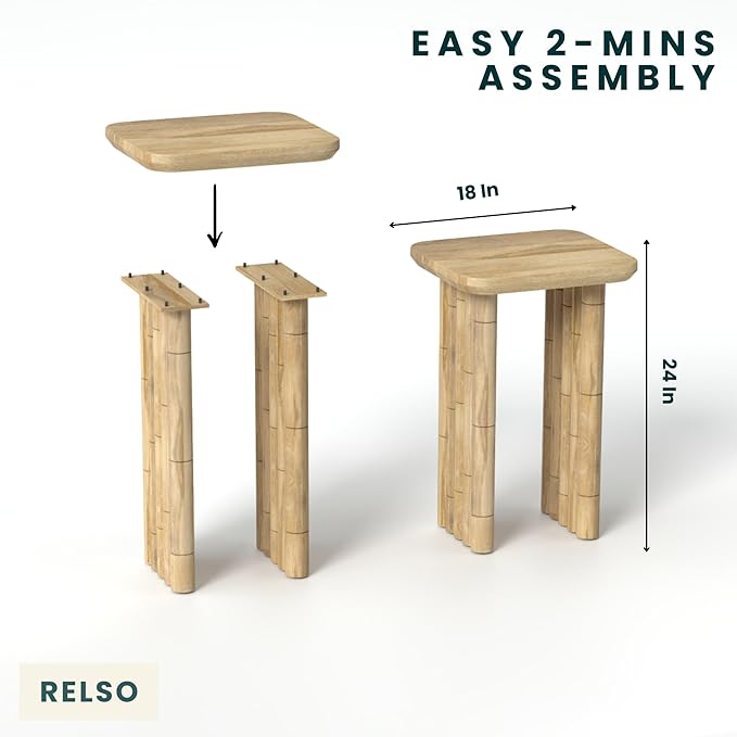 Bambos End Table | Sold Mango Wood Bedside Table, Natural Finish Side Table - Image 9