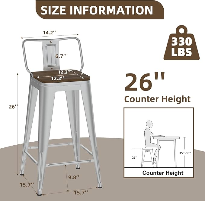 26 Inch Swivel Bar Stools Set of 4, Counter Height Bar Stools - Image 3