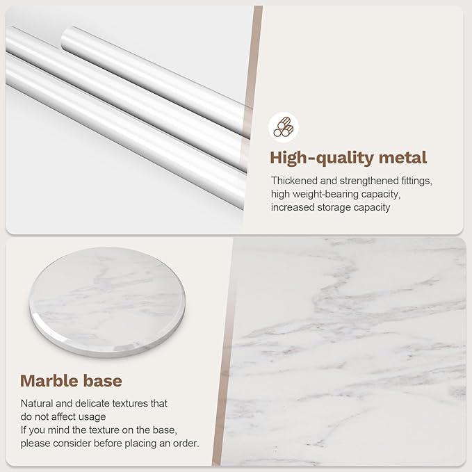 Coat Rack Freestanding with Marble Base, Heavy Duty Clothes Tree with Hooks and - Image 4