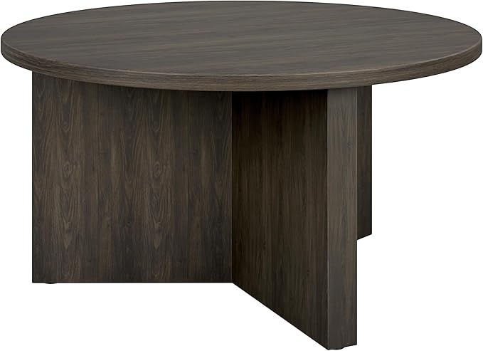 Henn&Hart 32" Round Wood Pedestal Coffee Table - Image 5