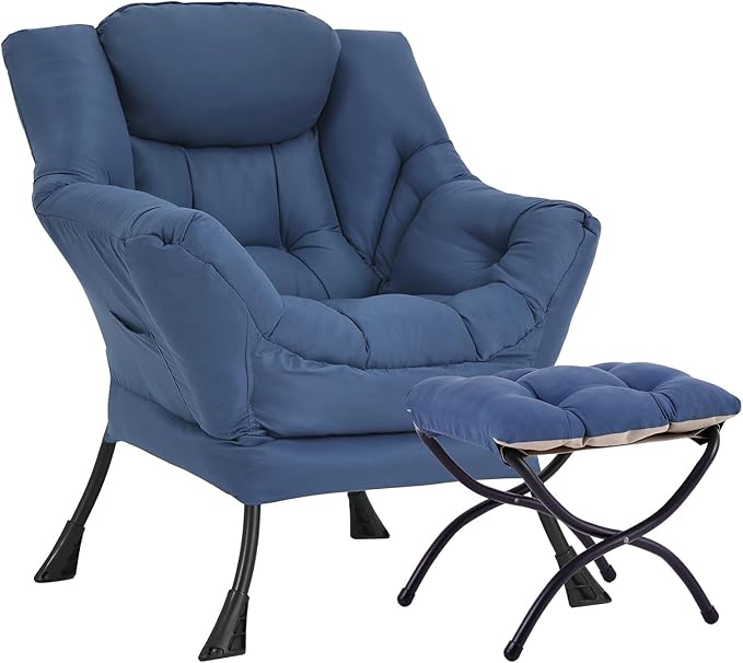 Large Lazy Chair with Ottoman, Accent Reading Chair with a Footrest, Cozy - Image 8