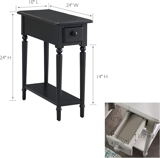 Leick Home Narrow End Table, Solid Wood, 1 Drawer, 1 Display Shelf, Small Size - Image 3
