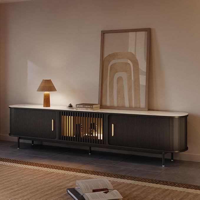 POVISON Fully-Assembled Mid Century Modern Black TV Stand by POVISON