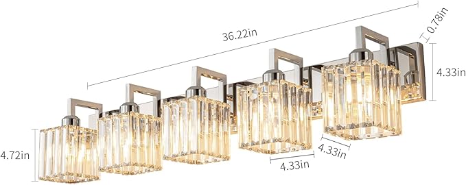 Modern Bathroom Vanity Light 5-Lights Chrome Crystal Wall Lamp Bathroom Modern - Image 3