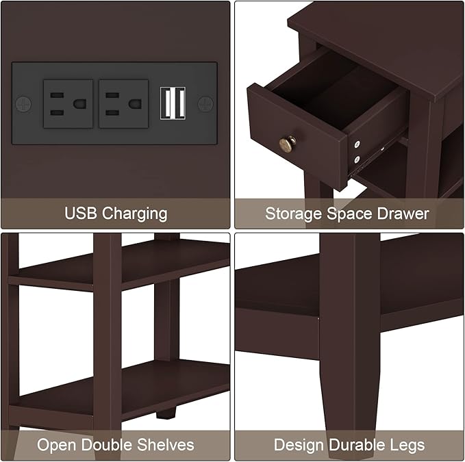 ChooChoo Narrow End Table with Charging Station, Side Table Living Room with - Image 7