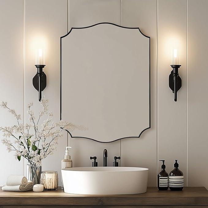 Black Wall Mirror, 24x36 Scalloped Mirror by Mirrorartmirror