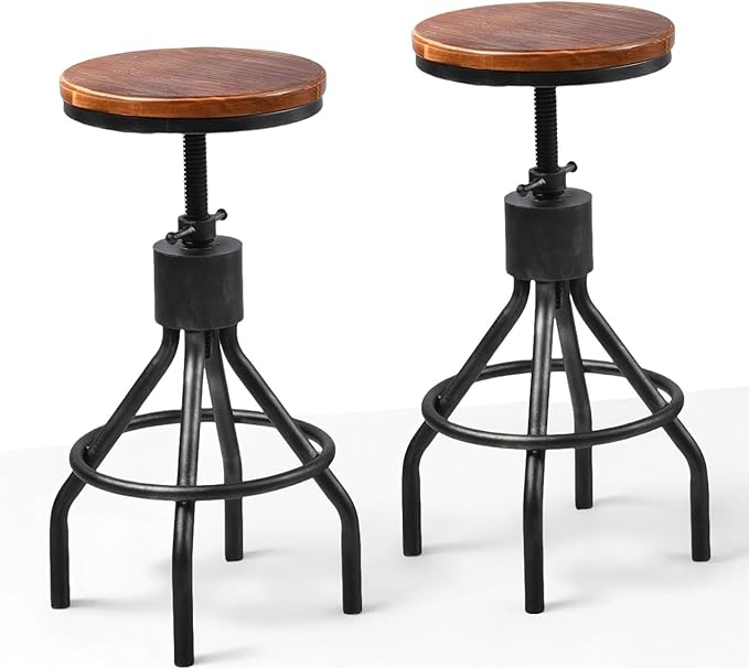 Set of 2 Industrial Bar Stool-Vintage Counter Dining Chair-Swivel Stools-Tall by BOKKOLIK