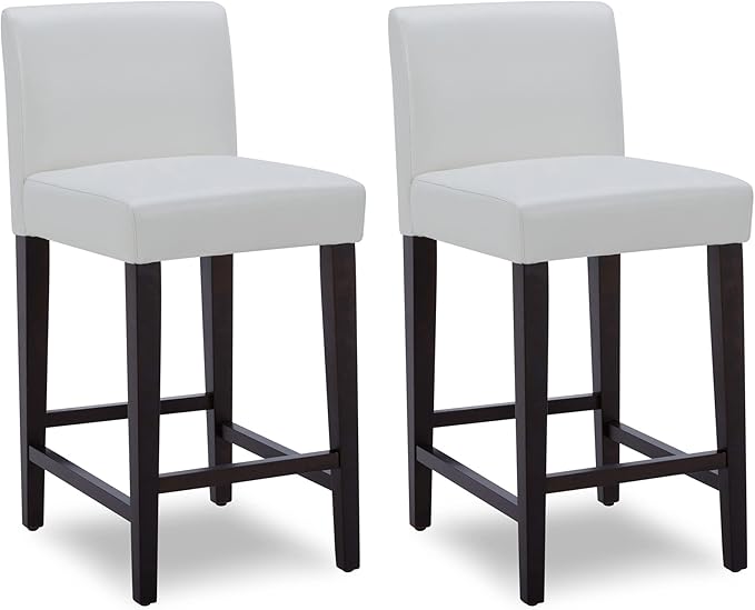 CHITA Counter Height Bar Stools Set of 2, PU Leather in White by CHITALIVING