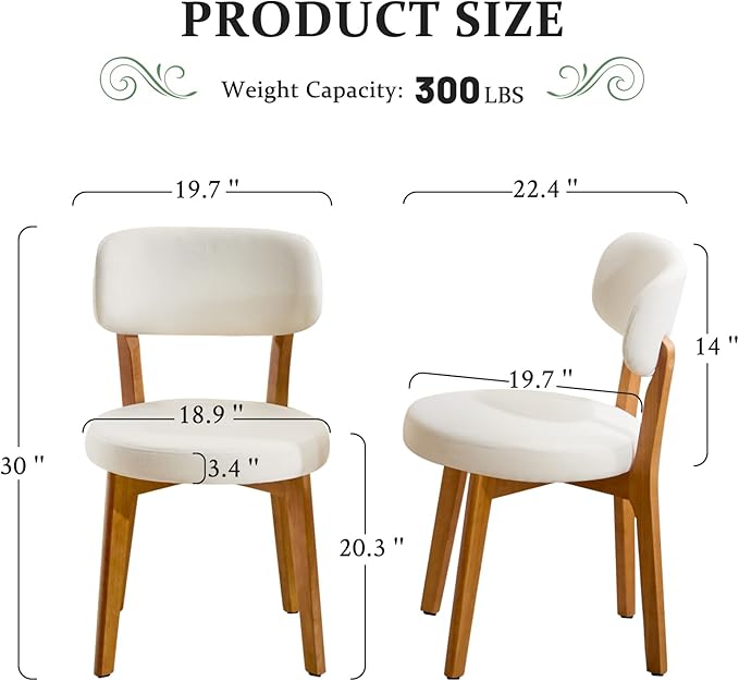 Furniliving Wooden Dining Chairs Set of 6, Mid-Century Modern Linen Upholstered - Image 2