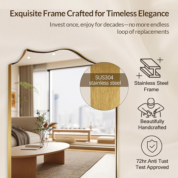 24x32 Gold Mirror, Brushed Gold Scalloped Mirror - Image 5