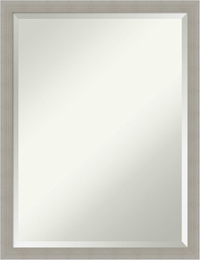 Amanti Art Grey Wall Mirror 26x20 Woodgrain Stripe Grey Rectangle Bathroom by AmantiArt