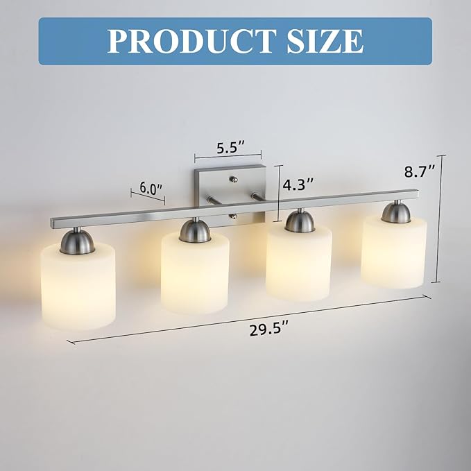 Stainless Steel Milk Glass Vanity Lights - Image 5
