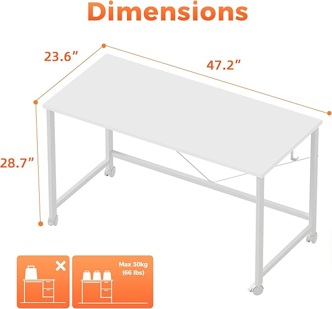 Rolling Computer Desk with Wheels, Gaming Desk - Image 2