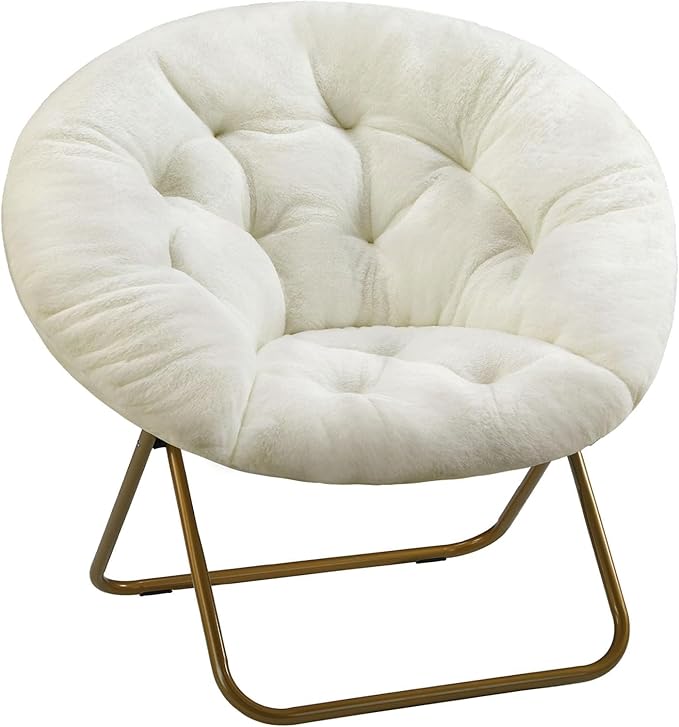 Saucer Chair Faux Fur with Soft and Thick Padded Seat Metal Frame, Modern Style by ELEVON